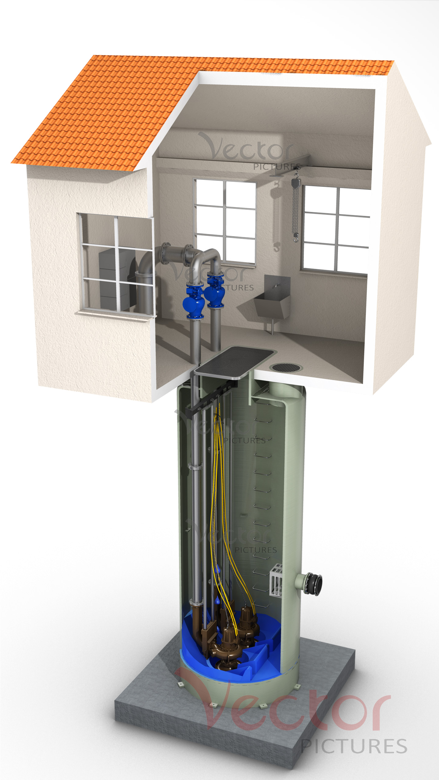 海斯特一体化泵站产品剖切三维效果图